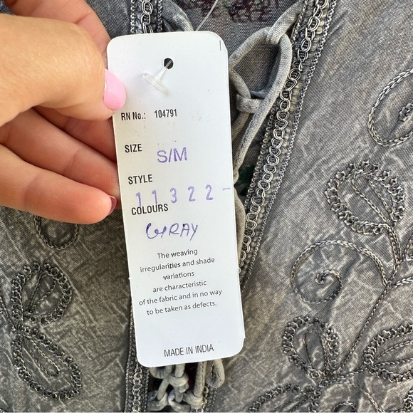 Sakkas Gray Boho Embroidered Lace-Up Midi Dress Rayon India Floral Handkerchief - Picture 11 of 13
